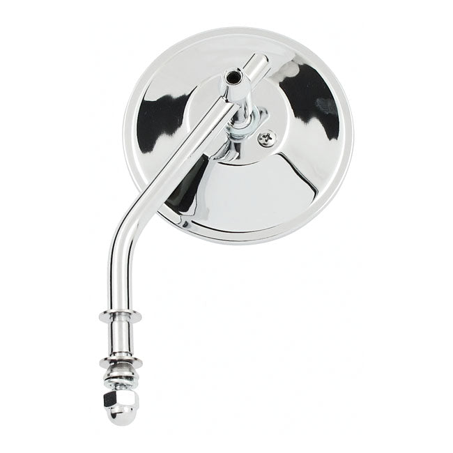 Steel 4" Round Mirror. Chrome, Short Stem