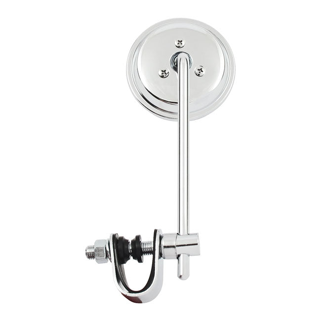Round Clamp-On Style Steel Mirror, 3" with 6" Stem