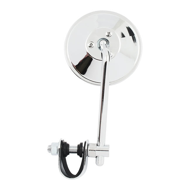 Round Clamp-On Style Steel Mirror, 4" with 5" Stem