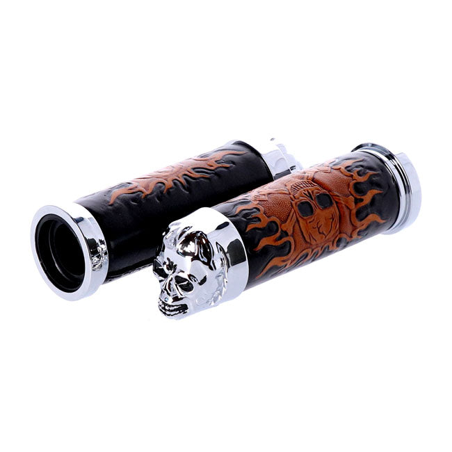 Handlebar Grip Set, Cushion Skull Leather