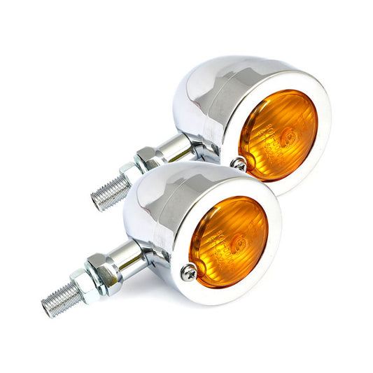 Bullet Turn Signals, Flat Lens. Chrome