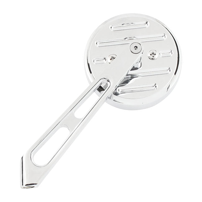 Mini-Round Aluminium Mirror. Chrome, Short Stem, L&r