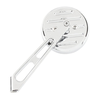 Mini-Round Aluminium Mirror. Chrome, Short Stem, L&r