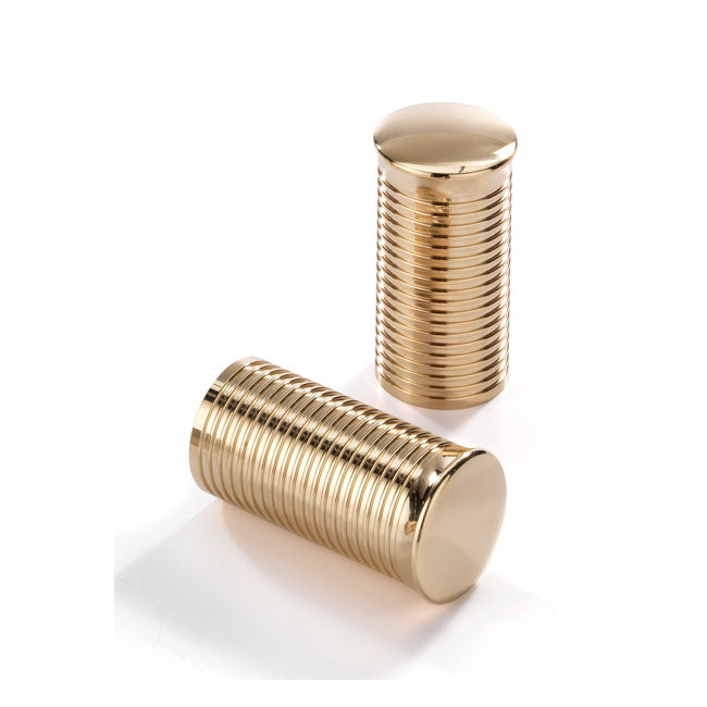 Kustom Tech FL handlebar grip ends. Ribbed, pol brass - Kustom Tech motorcycle part