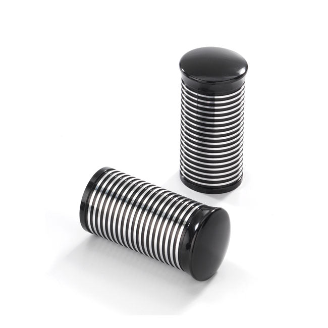 Kustom Tech FL handlebar grip ends. Ribbed black contrast-cut aluminium - Kustom Tech motorcycle part
