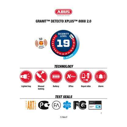 Abus, 8008 Granit Detecto XPlus 2.0 Disc Brake Lock. Gray