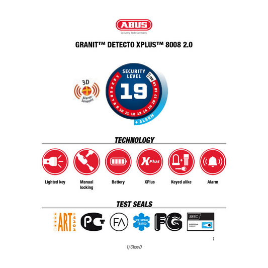 Abus, 8008 Granit Detecto XPlus 2.0 Disc Brake Lock. Gray