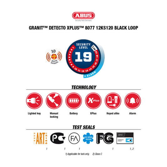 Abus, 8077 Granit Detecto X-Plus Lock & Black Loop Chain