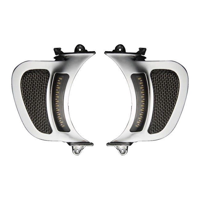 Custom Dynamics Road Glide LED vent inserts. Chrome - Custom Dynamics fairing accents at Pedro's Parts