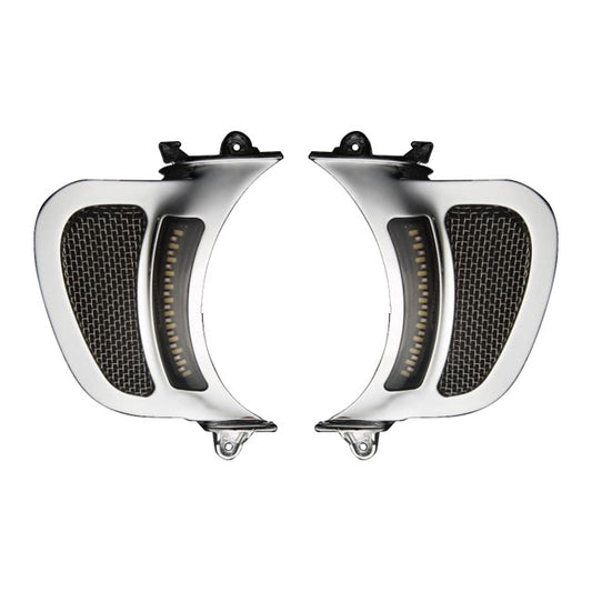 Custom Dynamics Road Glide LED vent inserts. Chrome - Custom Dynamics fairing accents at Pedro's Parts