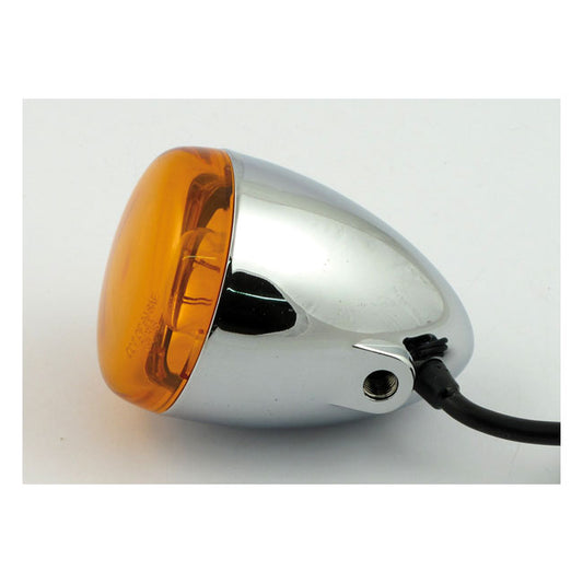 Chris, Bullet Turn Signal. Chrome. Amber Lens. Front