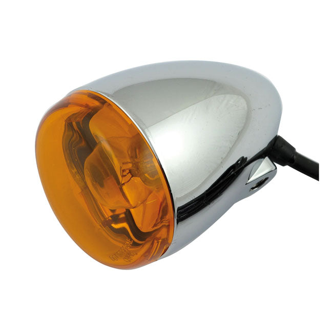 Chris, Bullet Turn Signal. Chrome. Amber Lens. Front
