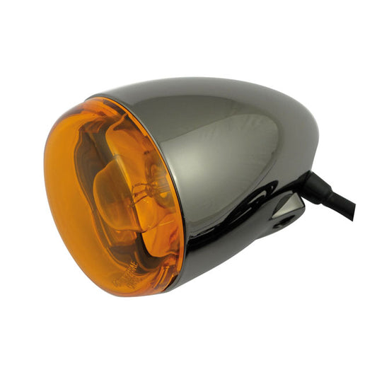Chris, Bullet Turn Signal. Black Nickel. Amber Lens