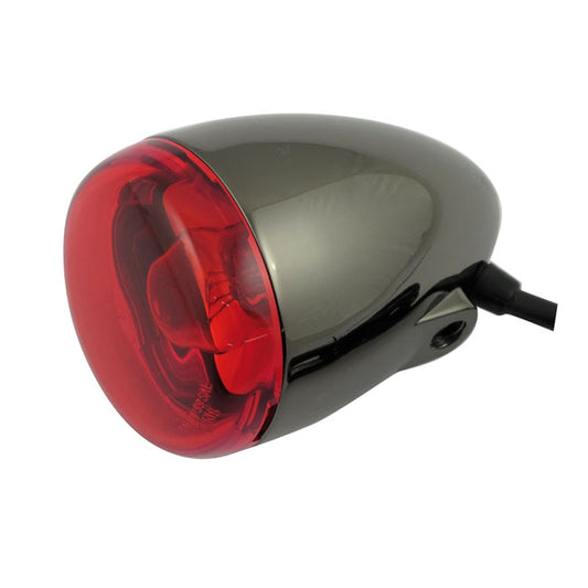 Chris, Bullet Turn Signal. Black Nickel. Red Lens