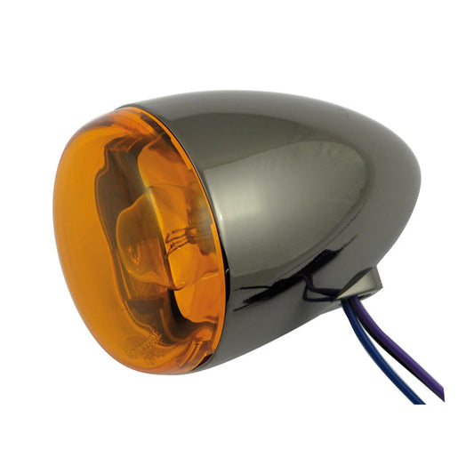 Chris, Bullet Turn Signal. Black Nickel. Amber Lens