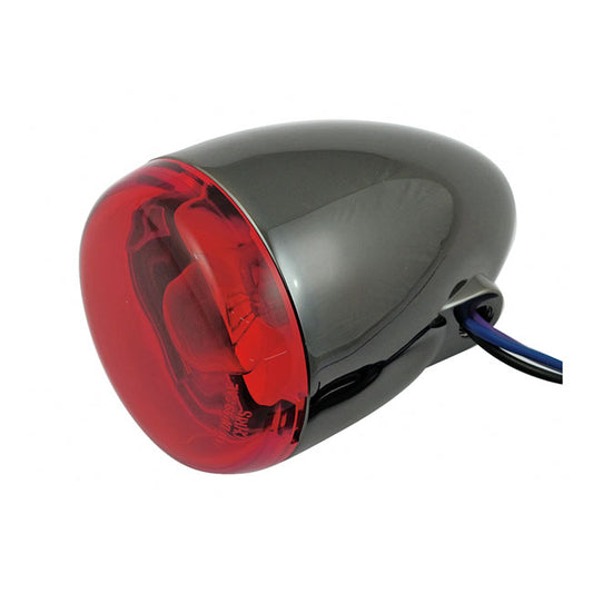 Chris, Bullet Turn Signal. Black Nickel. Red Lens