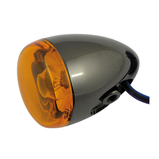 Chris, Bullet Turn Signal. Black Nickel. Amber Lens