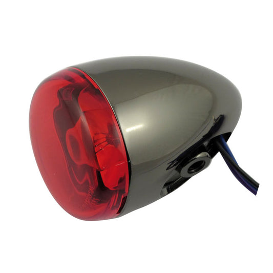 Chris, Bullet Turn Signal. Black Nickel. Red Lens