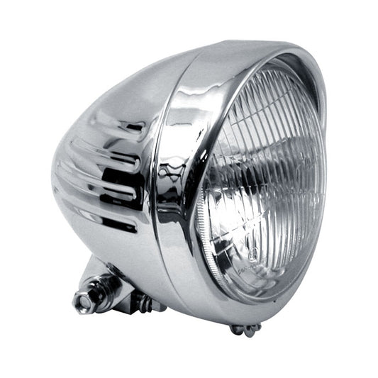 5-3/4" Ribbed Bullet Headlamp with Visor. Chrome