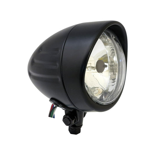Bullet 4" H4 Headlamp. Ribbed & Visor. Black