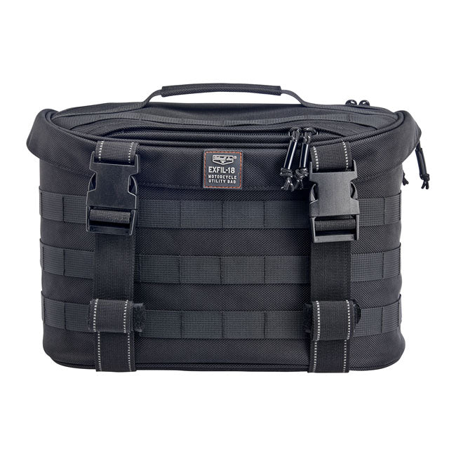 Biltwell Exfil-18 throw-over saddlebags. Black from Biltwell at Pedro’s Parts