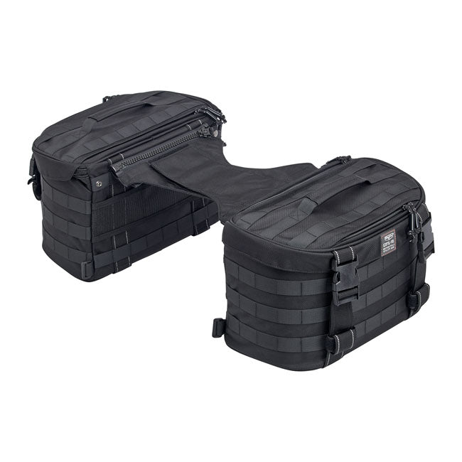 Biltwell Exfil-18 throw-over saddlebags. Black from Biltwell at Pedro’s Parts