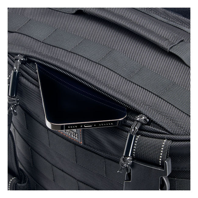 Biltwell Exfil-18 throw-over saddlebags. Black from Biltwell at Pedro’s Parts