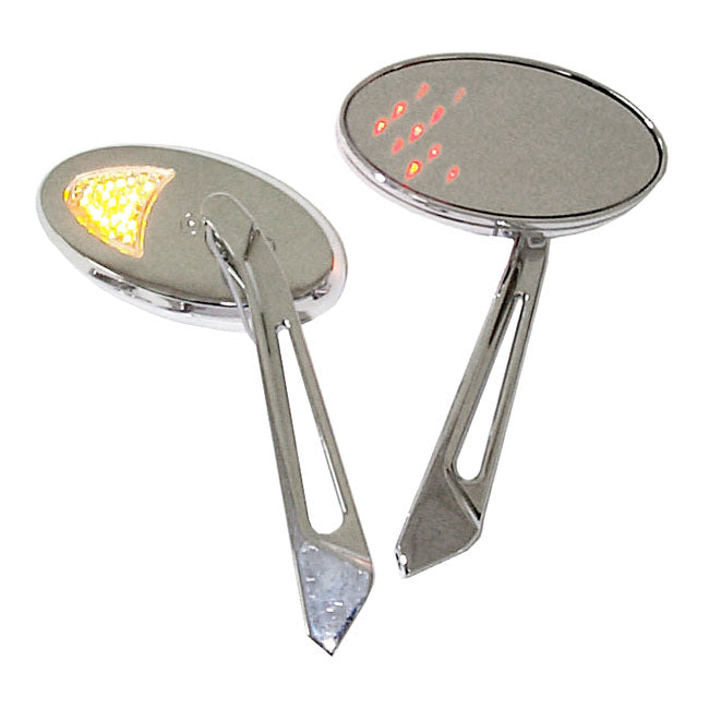 LED Cateye Turn Signal Mirror Set. Chrome, Amber Front Lens