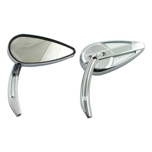 Retro Teardrop Mirror Set. Chrome, Aluminium Grooved Stem