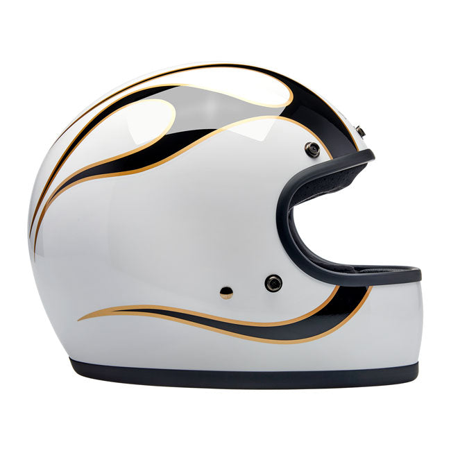 Biltwell Gringo Helmet Gloss White/Black flames - Helmets Full Face at Pedro’s Parts