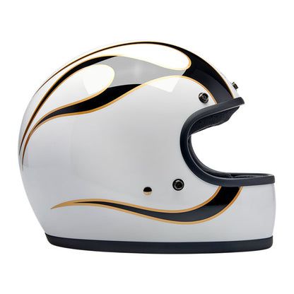 Biltwell Gringo Helmet Gloss White/Black flames - Helmets Full Face at Pedro’s Parts