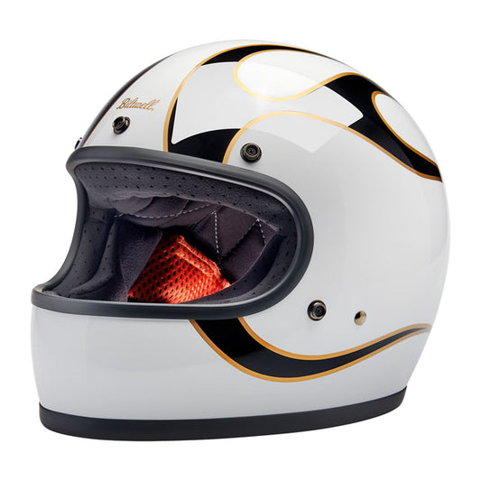 Biltwell Gringo Helmet Gloss White/Black flames - Helmets Full Face at Pedro’s Parts