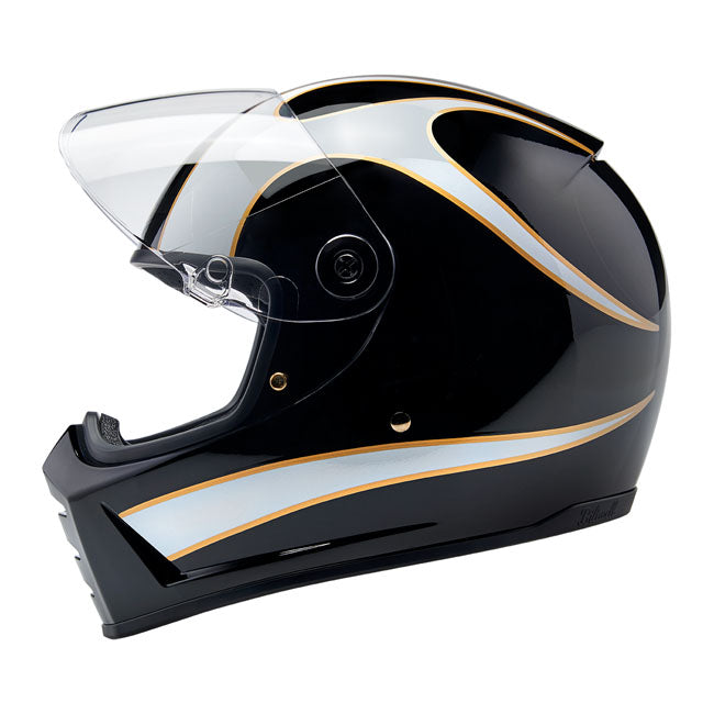 Biltwell Lane Splitter Helmet - White Flames - Helmets Full Face at Pedro’s Parts