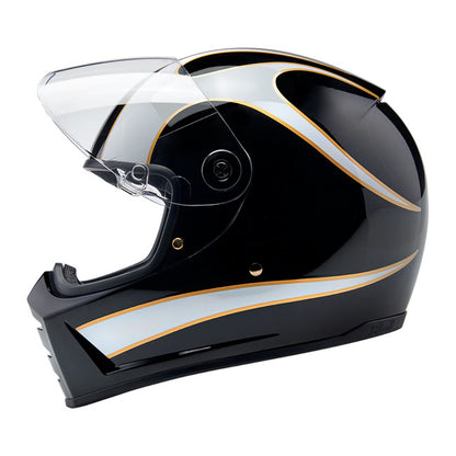 Biltwell Lane Splitter Helmet - White Flames - Helmets Full Face at Pedro’s Parts