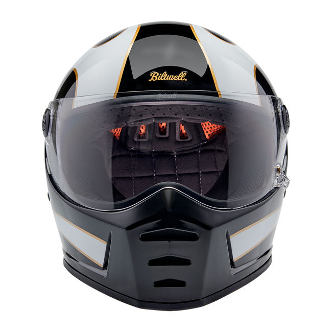 Biltwell Lane Splitter Helmet - White Flames - Helmets Full Face at Pedro’s Parts