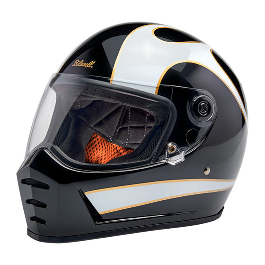 Biltwell Lane Splitter Helmet - White Flames - Helmets Full Face at Pedro’s Parts