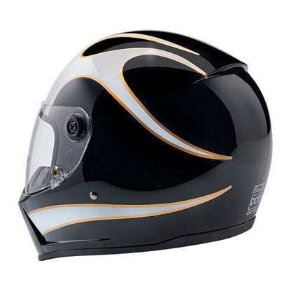 Biltwell Lane Splitter Helmet - White Flames - Helmets Full Face at Pedro’s Parts