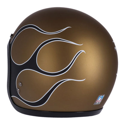 13 1/2 Skull bucket helmet flames matt gold