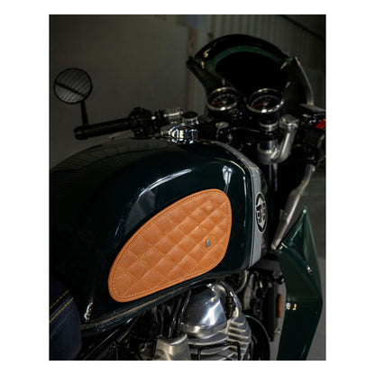 Trip Machine, Diamond Leather Gas Tank Pad Set. Tan
