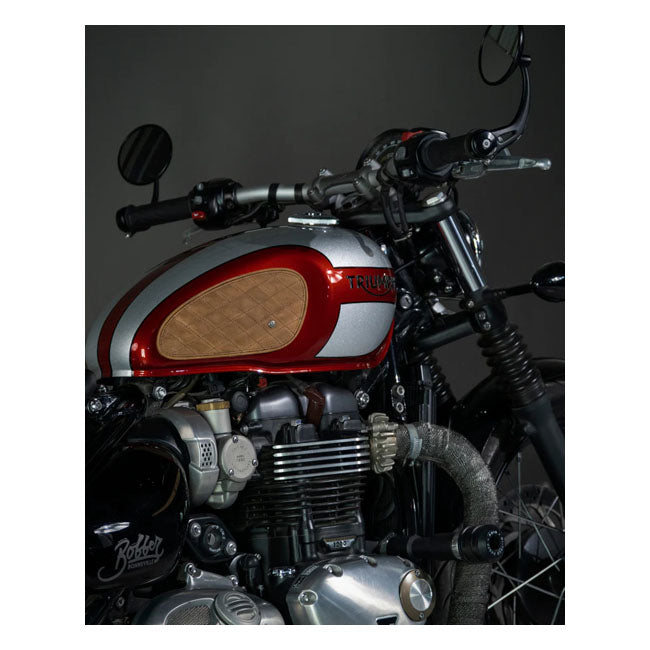 Trip Machine, Diamond Leather Gas Tank Pad Set. Tobacco