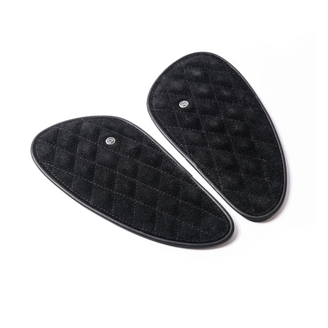 Trip Machine, Diamond Leather Gas Tank Pad Set. Black Suede