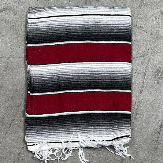Large Two Color Sarape/Saltillo Blanket - Burgundy/Grey
