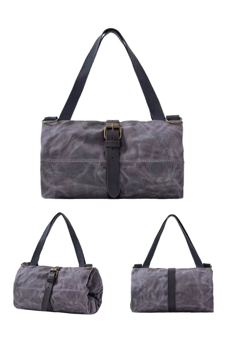 Heavy duty Canvas Tool Roll with Leather strap - Grey