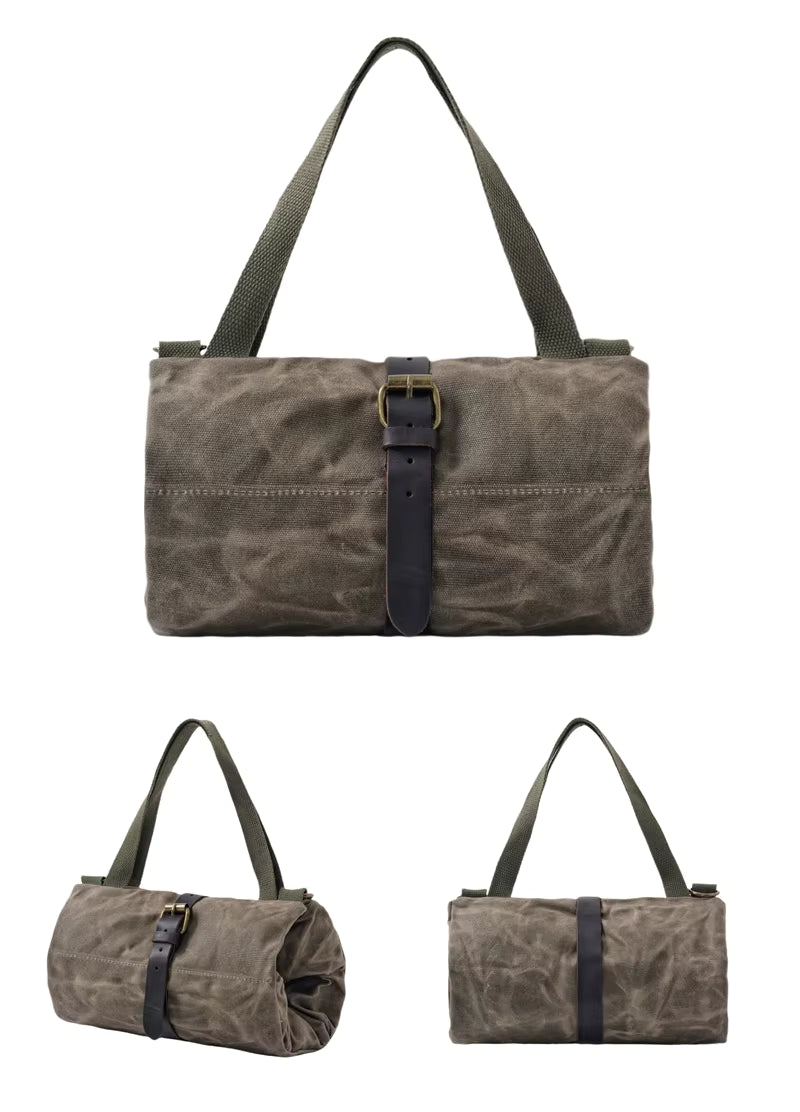 Heavy duty Canvas Tool Roll with Leather strap - Army Green