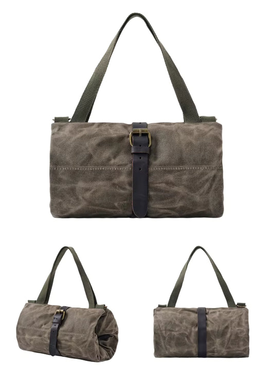 Heavy duty Canvas Tool Roll with Leather strap - Army Green
