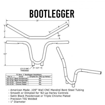 TC Bros. 1" Bootlegger Handlebars - Chrome - Smooth